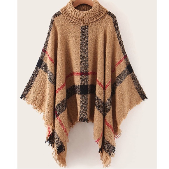 SHEIN Sweaters - NWOT Plaid Turtleneck Poncho